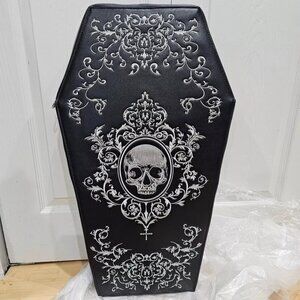 Dolls Kill Embroidered Skull Black Coffin Bag